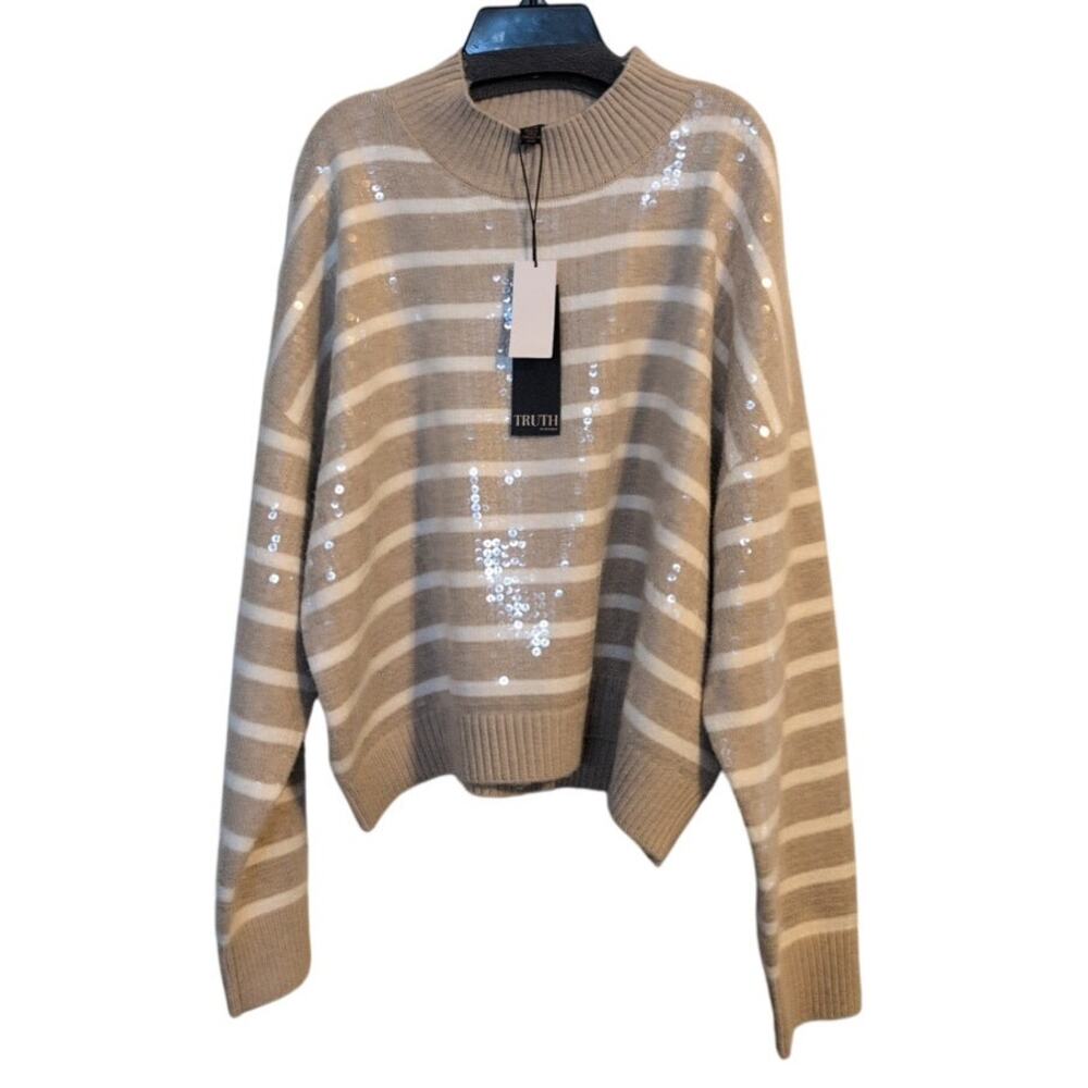 Truth by Republic Sequin Stripe Sweater XL NWT Brown White Retail $108 - Picture 3 of 5